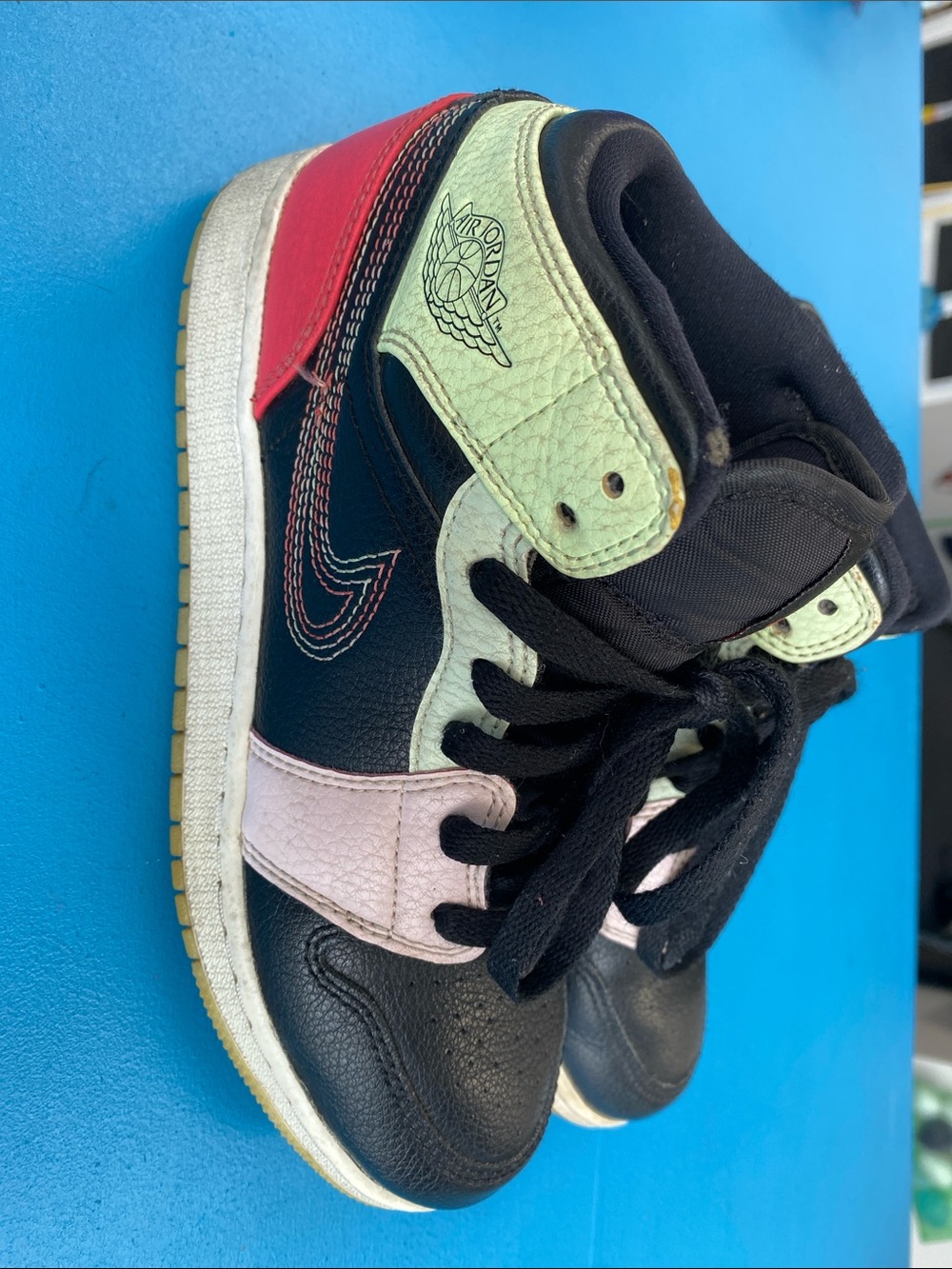 Jordan Kids Black High-Top Sneakers with Pink, Red & Lime Accents